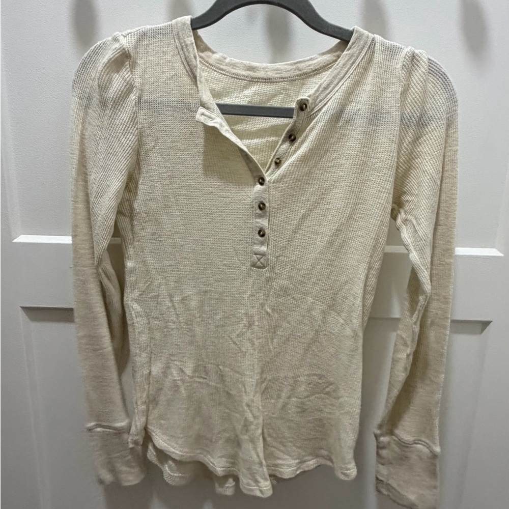 Aerie Women's Cream Thermal Henley Long Sleeve Top